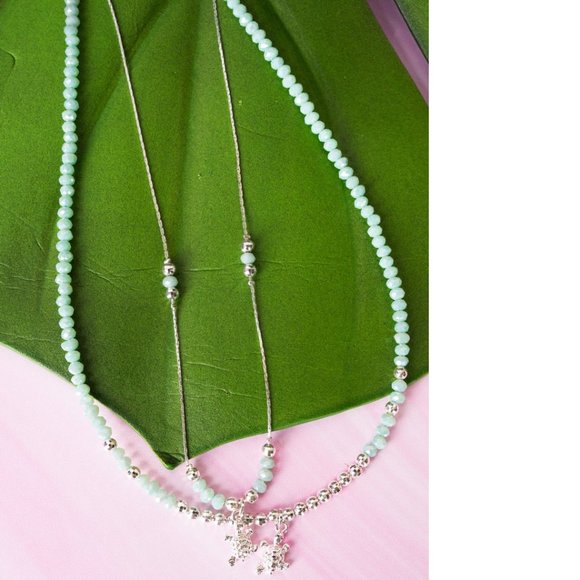 NWT BOUTIQUE MINT GREEN LAYERED SILVER TONE TURTLE NECKLACE - Picture 2 of 2